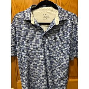 Ben Sherman Sport Mens Polo Shirt Cassette Tape Print Short Sleeve Blue White S